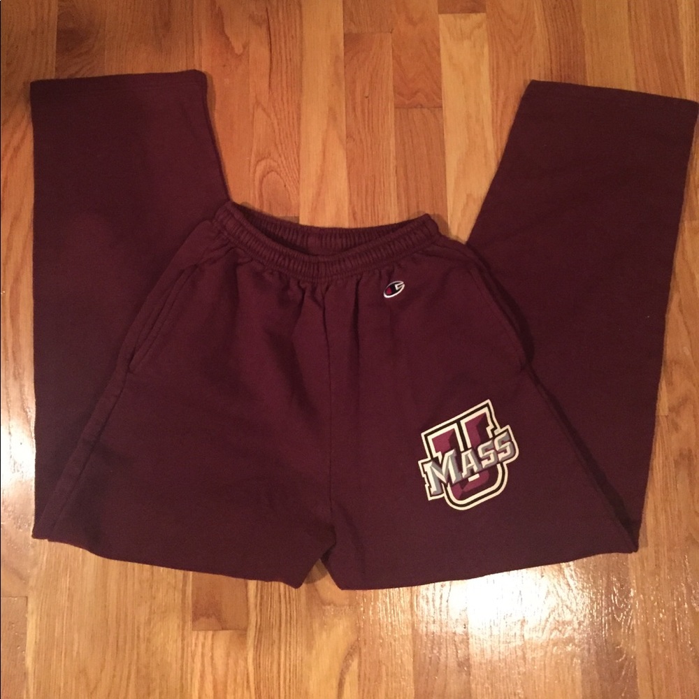 Maroon sweatpants with Umass Amherst logo